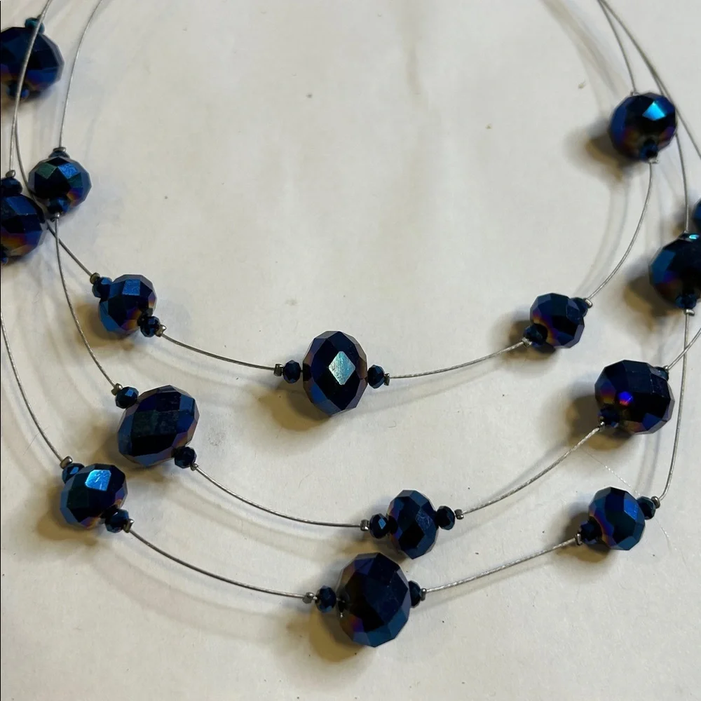 Vintage Charles Klein Blue Beaded Necklace and Earring Set